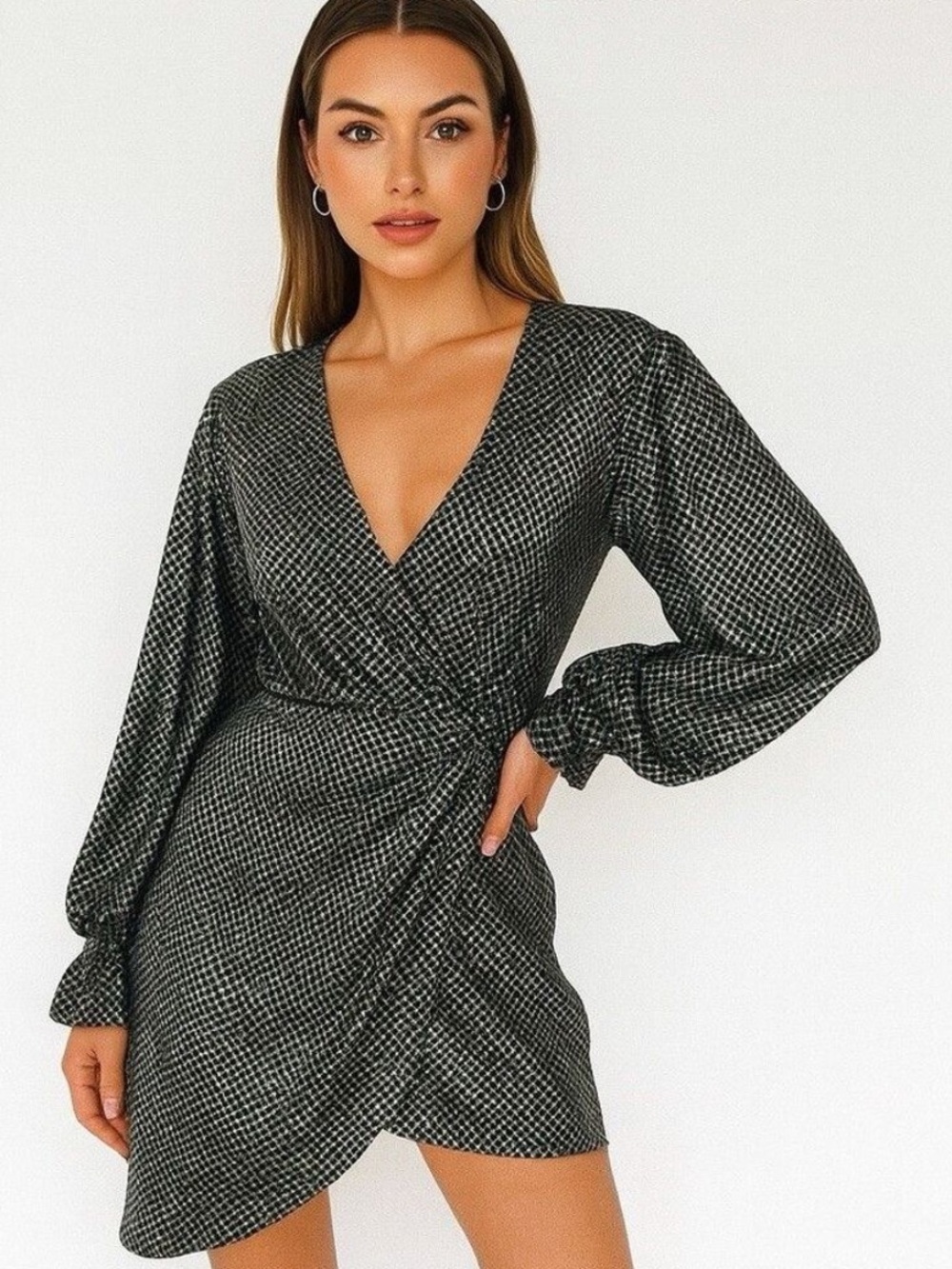 Zara Long-Sleeve Metallic Asymmetrical Dress - M
